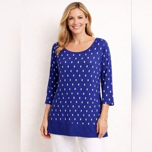 acqueline Smith Blue Abstract Print Scoop Neck Top 3X